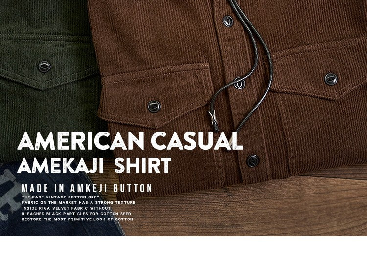 Autumn and Winter New American Retro Thick Corduroy Solid Color Cargo Shirt Men's Pure Cotton Long-sleeved Pocket Casual Blouses