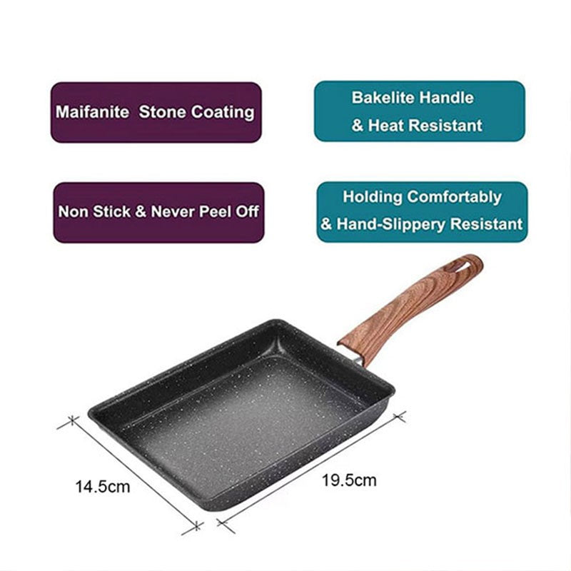 Frigideira Antiaderente para Omelete Japonesa Tamagoyaki, Frigideira Retangular para Ovo Tamago Panela Pequena para Fritar Ovos com Utensílios de Cozinha