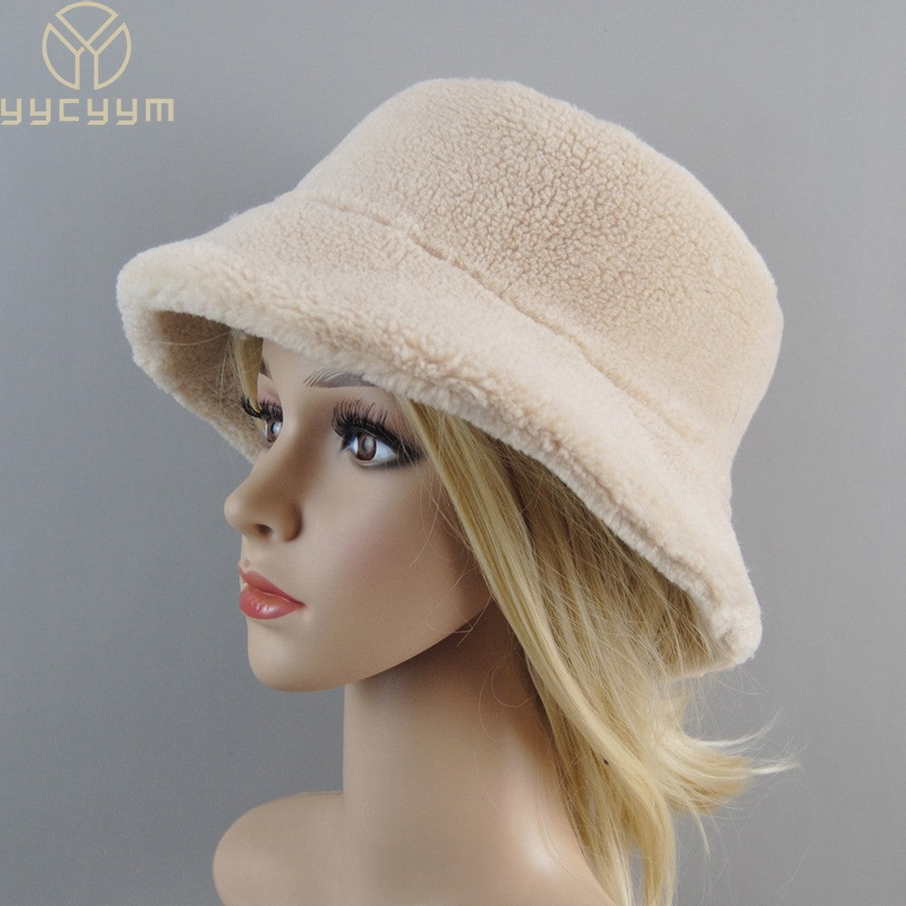 Chapéu de Pele de Carneiro Shearling Partículas Chapéus Femininos Inverno Quente Clássico Luxuoso Bonés de Alta Qualidade Chapéu Feminino Moda Novo Design Chapéu de Balde
