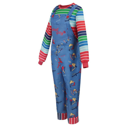 Adult Chucky Cosplay Costume with Striped Shirt and Jumpsuit for Chucky Overalls Halloween Costumes