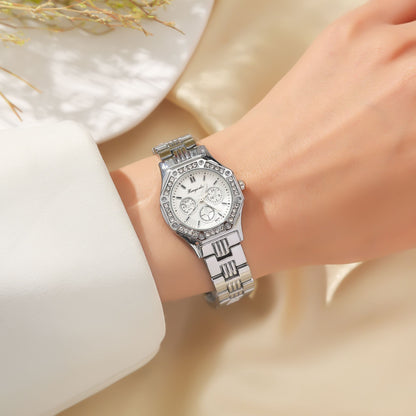 Women Fashion Square Roman Dial Full of Crystals Steel Belt Quartz Watch