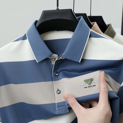 luxury wide stripe color blocked short sleeve polo shirt high-end brand letter embossed T-shirt fashion breathable men's wear