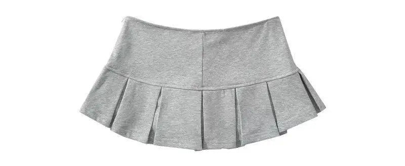 Mooyufon Fabric Y2K Mini Skirt Women Low Waist Wide Pleat Light Grey Sexy Vintag