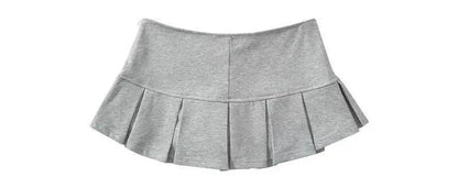 Mooyufon Fabric Y2K Mini Skirt Women Low Waist Wide Pleat Light Grey Sexy Vintag