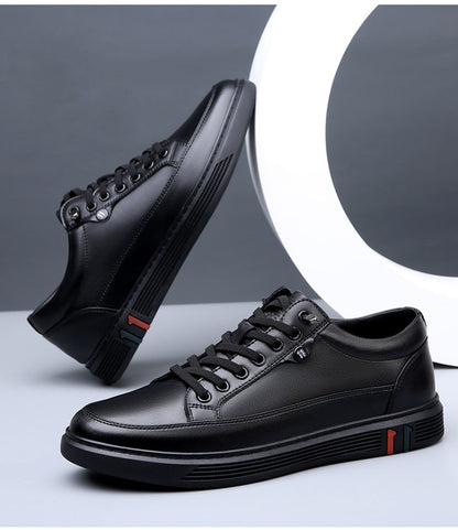 Spring Autumn Genuine Leather Shoes Men Footwear Soft Cowhide Casual Flat Brand Pure Black
