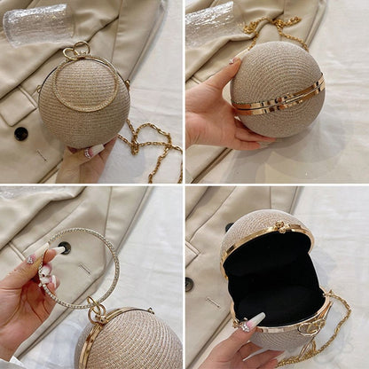 Fashion Circular Evening Bag Luxury Wedding Party Shoulder Bags Elegant Rhinestone Decorative Chain Banquet Clutch Handbags