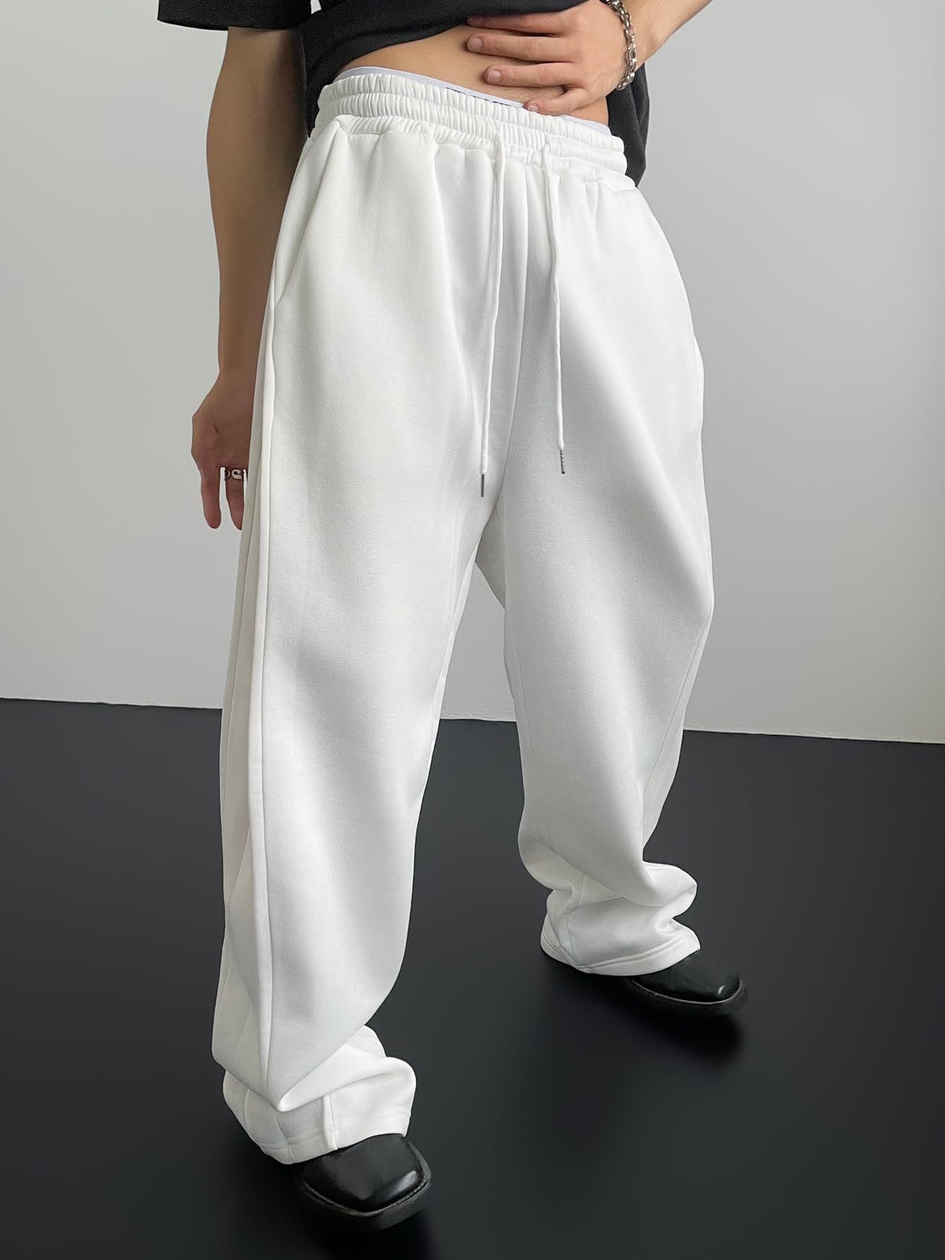 25 European and American men's waist trousers waist drawstring straight wide-leg loose trousers sports trousers pocket men pants