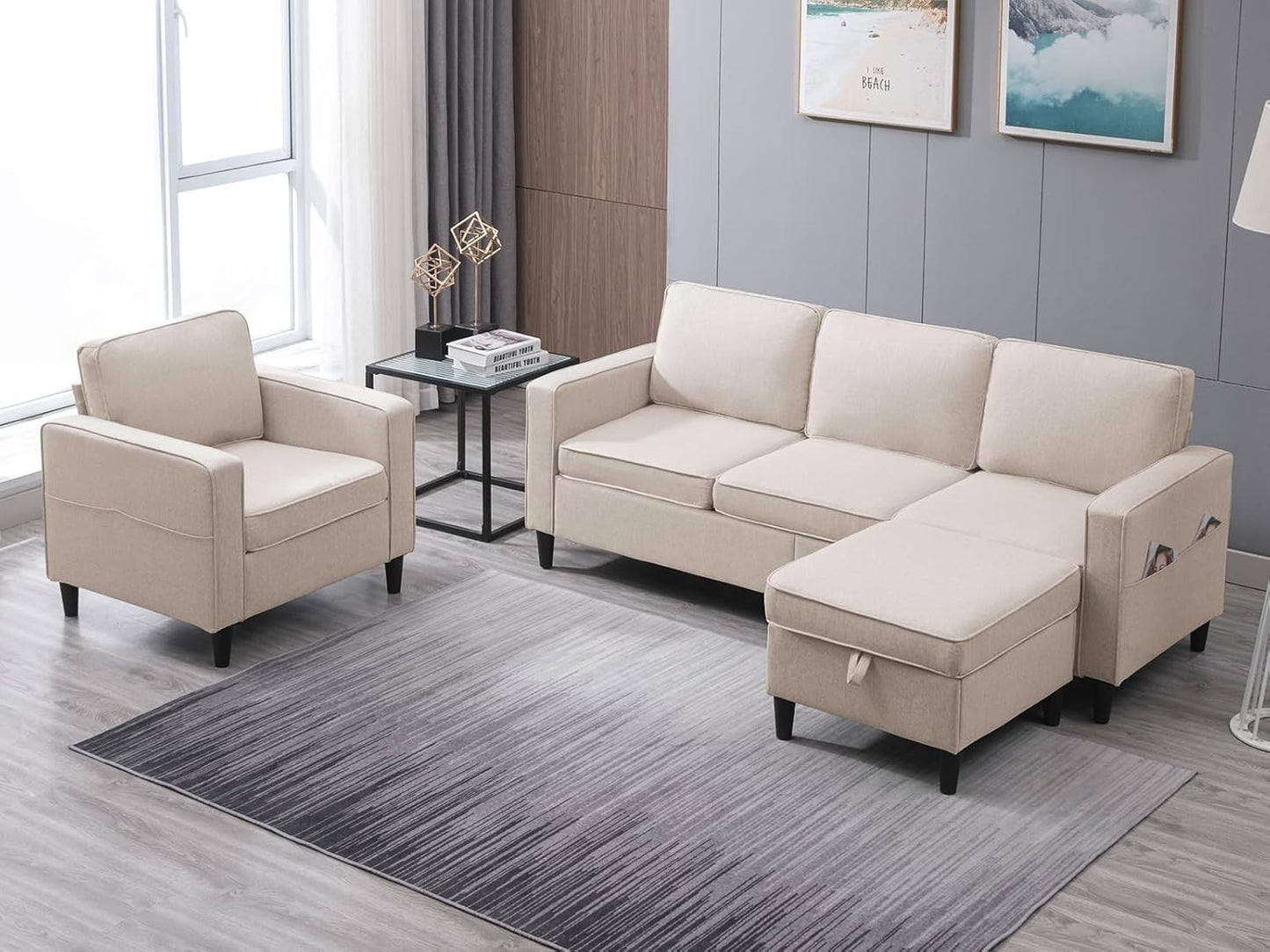 4 Piece Living Room Sofa Sets, Modular Sectional Sofas Couch, Living Room Furniture Sets, 3-Seat Sofa and Loveseat Sets with Ott