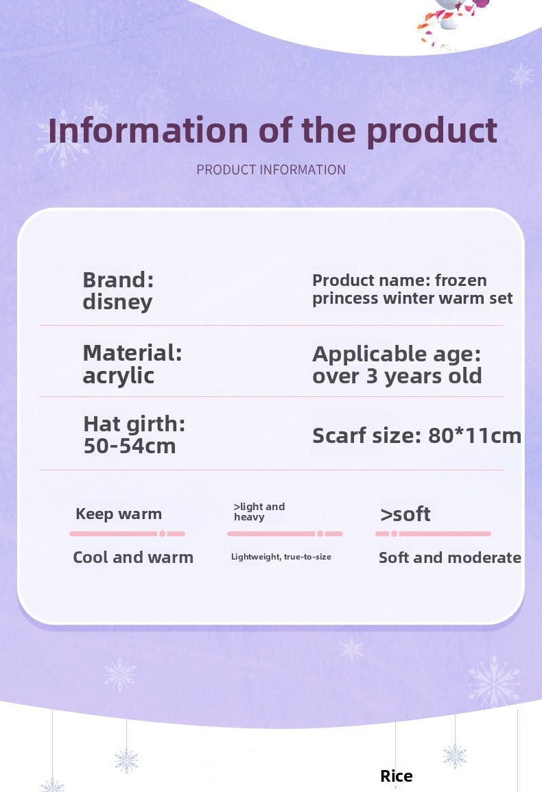Disney Elsa Desenho Animado Bonito Chapéu e Cachecol de Estudante Criativo Kawaii Meninas Princesa Inverno Quente Conjunto de Três Peças Presente de Natal