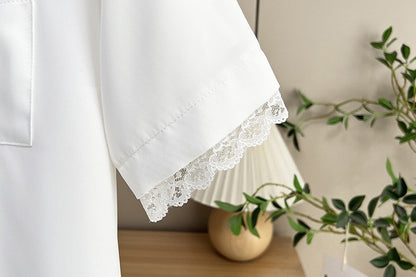 Plus Size Women's Summer New Style Lace Sleeve V-Neck Short Sleeve Shirt Fresh And Elegant Fashionable Blouse Polyester Fabric