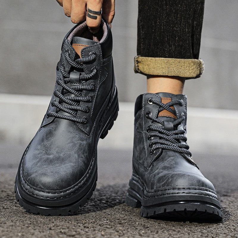 Leather Ankle Boots Stylish Walking Shoes Outdoor Men Casual Footwear Winter Plush Snow Boots New Trendl Mens High Top Shoes