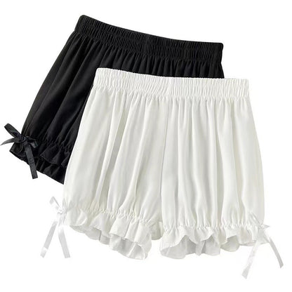 Women Lace Short Panties Imitation Silk Ruffle Bloomers Anti Exposure Safety Pants Lolita Satin Knickers Shorts Dress Pettipant