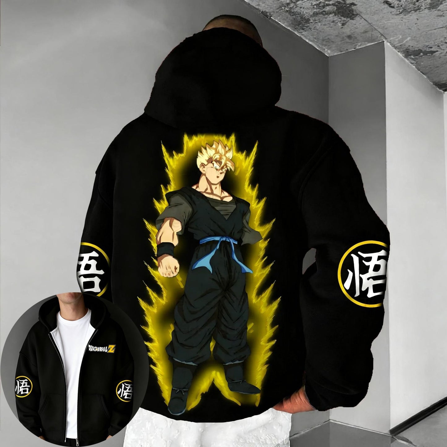 Dragon Ball Y2K Versatile Zipper Hoodie Men's Autumn/Winter New Gohan Anime Printed American Hip Hop Casual Loose Sweater Top