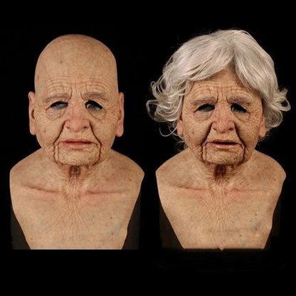 Black Elderly Woman Man Mask Wrinkle Full for Head Mask Grandpa/Grandma Face Novelty Mask Halloween Party Cosplay Props Supplies