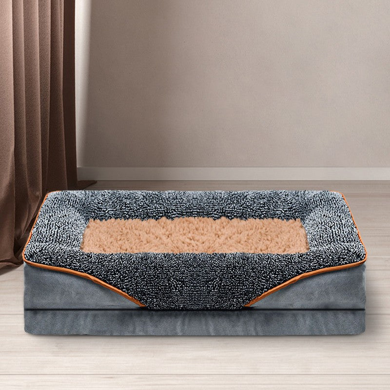 Uma cama de cachorro gigante removível lavável para todas as estações, sofá cama para pet, sofá cama para gato confortável e macio com bordas elevadas,