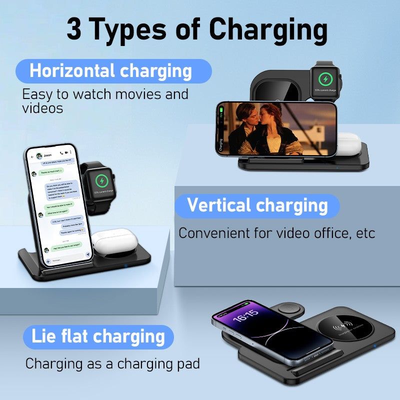 Base Carregadora Sem Fio Rápida 300W Dobrável para iPhone 16 15 14 13 12 Pro Max Apple Watch Airpods