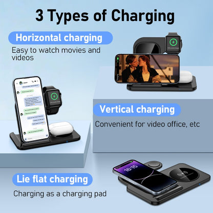 Base Carregadora Sem Fio Rápida 300W Dobrável para iPhone 16 15 14 13 12 Pro Max Apple Watch Airpods