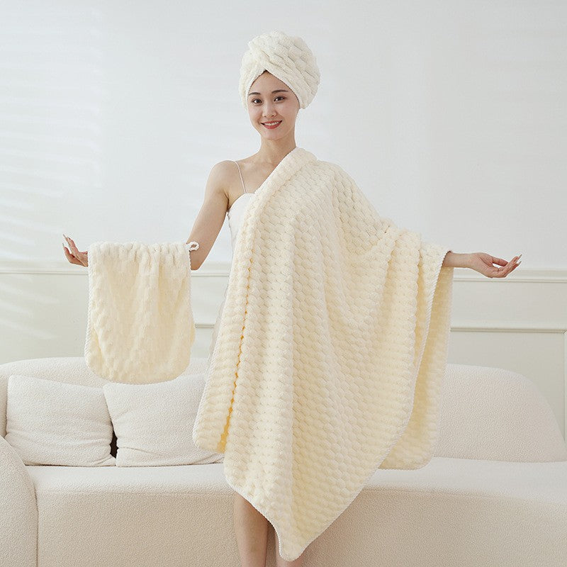 Super Soft and absorbs water and dries quickly,  It is softer than pure cotton and the towel?bath towel and hair dryer