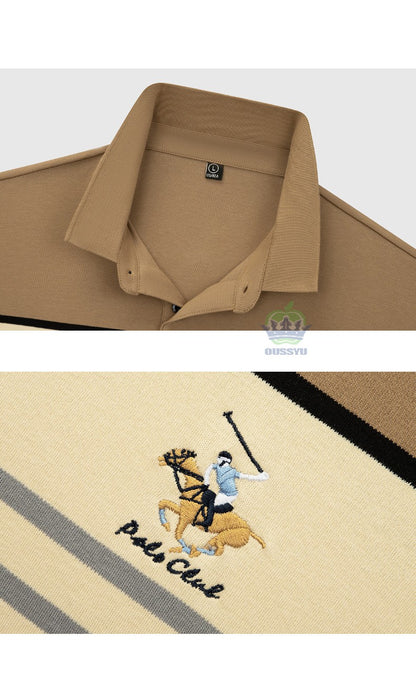 Luxury Embroidery Autumn Winter Men's Long-Sleeved Polo Shirt 100%Cotton Hip-Hop Harajuku Lapel Full-Sleeved polo Tops Male 3XL