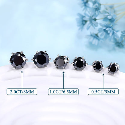 0.5-2ct Black Moissanite Stud Earrings for Women/Men S925 Sterling Silver Diamond Round Cut Black Earrings Wedding Fine Jewelry