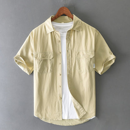 Summer Short Sleeve Cargo Shirt Men Streetwear Men Loose Shirts Casual Pure Cotton Double Pockets Khaki Shirt Fashion Clothing