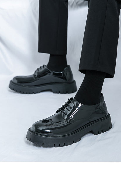 Leather shoes men's thick soles increase British style Brock business dress black senior sense wedding groom shoes 46 yards