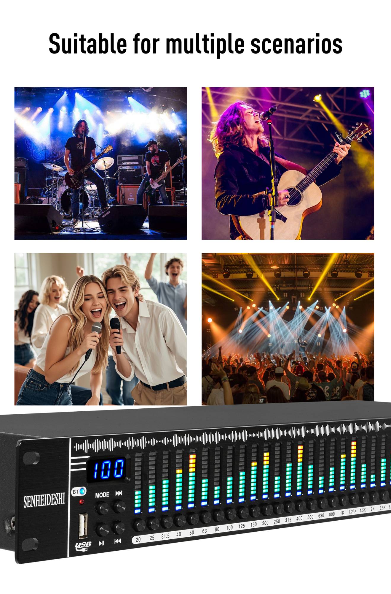 EQ31SUB Digital Equalizer 31 Stage Tuner Professional Stage Performance Noise Reduction Audio Processing