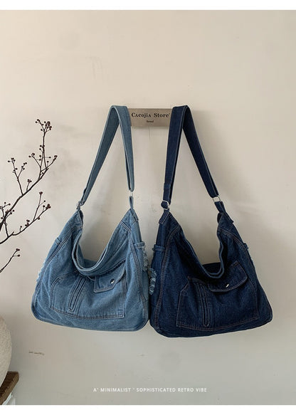 New Denim Shoulder Bag Women Fashion Large Capacity Casual Tote Handle Bag for School Comfortable and Versatile Commute Bag