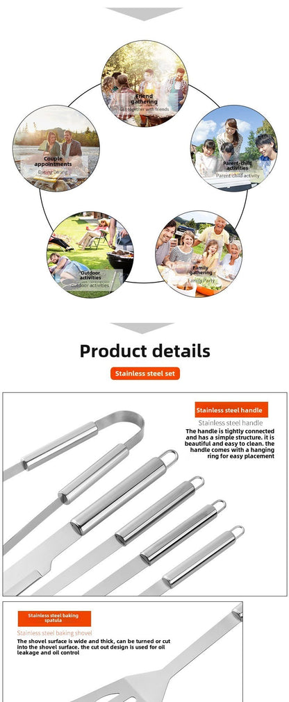 Stainless Steel BBQ Tool Set - Portable Grill Utensils in Oxford Cloth Bag, Complete Outdoor Cooking Kit for Camping &