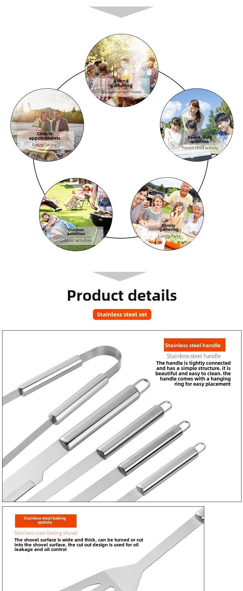 Stainless Steel BBQ Tool Set - Portable Grill Utensils in Oxford Cloth Bag, Complete Outdoor Cooking Kit for Camping &