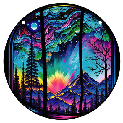 Starry Night Sky Round Acrylic Painted Home Living Room Window Wall Hanging Craft Party Car Pendant Retro Decoration Accessory