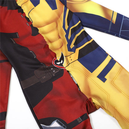 Kids Wolverine Role Play Costume Fantasy Movie Superhero Printed Zipper Bodysuit Halloween Performance Costume Party