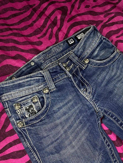 Retro Miss Me Boot Cut Jeans Female Y2K New Blue Jeans Embroidered Wing Pocket Hip Hop Harajuku Gothic Wide Pants Street Wear