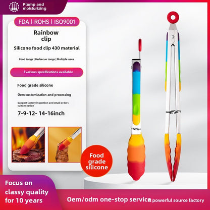 Heat-resistant silicone food tongs kitchen tool stainless steel food tongs anti-scald steak tongs barbecue tongs bread tongs