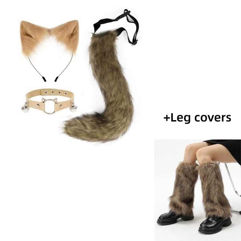 Costume Set Fox Tail Ears Gloves Artificial Fur Boot Covers Cosplay Halloween Prop Adult Women Men Unisex