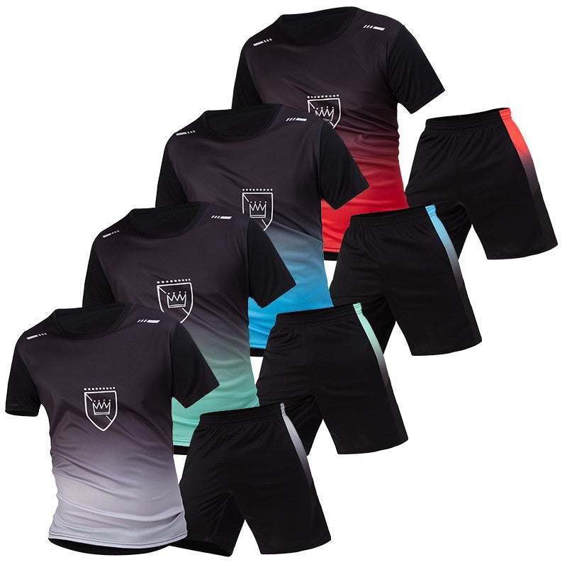 2-Piece Men's Summer Quick drying Sports Suit Loose And Breathable Short Sleeved T-shirt Running And Fitness Black Pocket Shorts