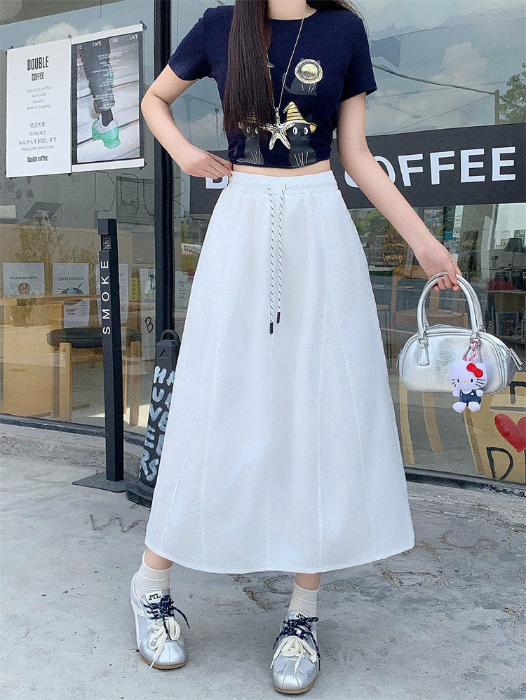 Plus Size Skirt Women 2025 Summer New Fashionable High Elastic Waist A Line Skirt Korean Style Casual Long Skirt Woman