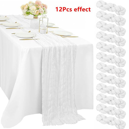 90*180CM 1Pcs Green Cheesecloth Table Long Runner Bohemian Gauze Tablecloth Decoration for Wedding Party Banquet Bride Shower