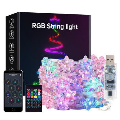 USB Christmas Lights String 5m 10m Bluetooth Music APP Remote DC5V WS2812B Party Wedding Garden Backyard Star Rugby Strawberries