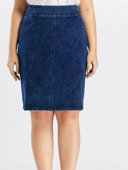 Women Plus Size Knitted Spring And Autumn Denim Fashion Skirt