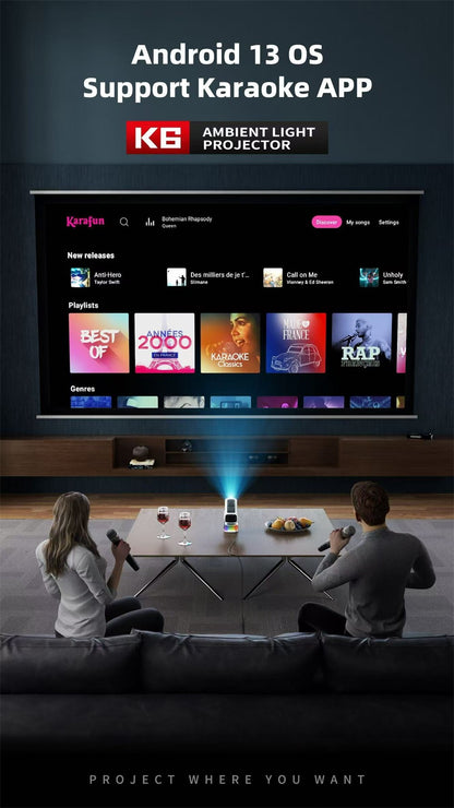 Novo Projetor Inteligente K6 Yuntai Portátil 1080P4K Projetor de Home Theater e Escritório com Bluetooth Sem Fio e Função K Song