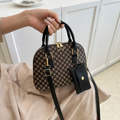 Luxury Shell Fashion Women's Handbag Simple Shoulder Bag Plaid Print Crossbody Bag with Mini Purse