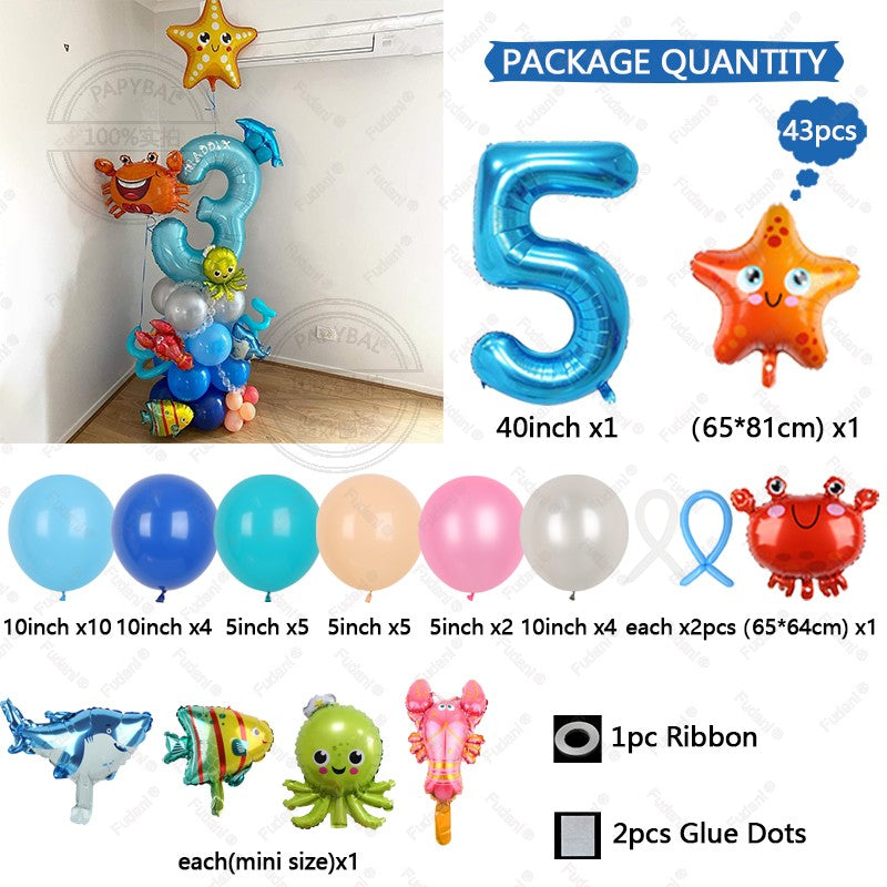 43Pcs Sea World Ocean Animal Balloons Set Birthday Party Decorations Kids Baby Shower Boy Under The Sea Party Supplies 2025