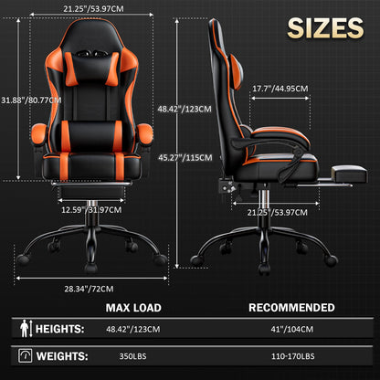 Cadeira Gamer com Apoio para os Pés, Cadeira de Videogame de Couro PU para Adultos, Cadeira Gamer Reclinável para Escritório