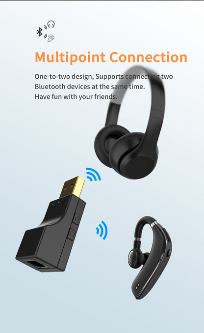 Transmissor de áudio sem fio Bluetooth óptico USB 2 em 1 Adaptador de transmissor de áudio de baixa latência para TV PC Adaptador de áudio sem fio USB