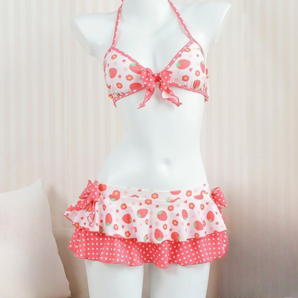 Swimsuits Vintage 2000s Crop Top Y2k Women Clothing Kawaii Swimwear Bow Bandage Sexy Summer Bikini Sets Harajuku Camisole Girl