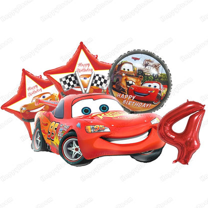 Cartoon Lightning Car Theme Foil Balloons Set Number 1-9 Balloon Cartoon Car Happy Birthday Party Decoration Supplies Party Prop