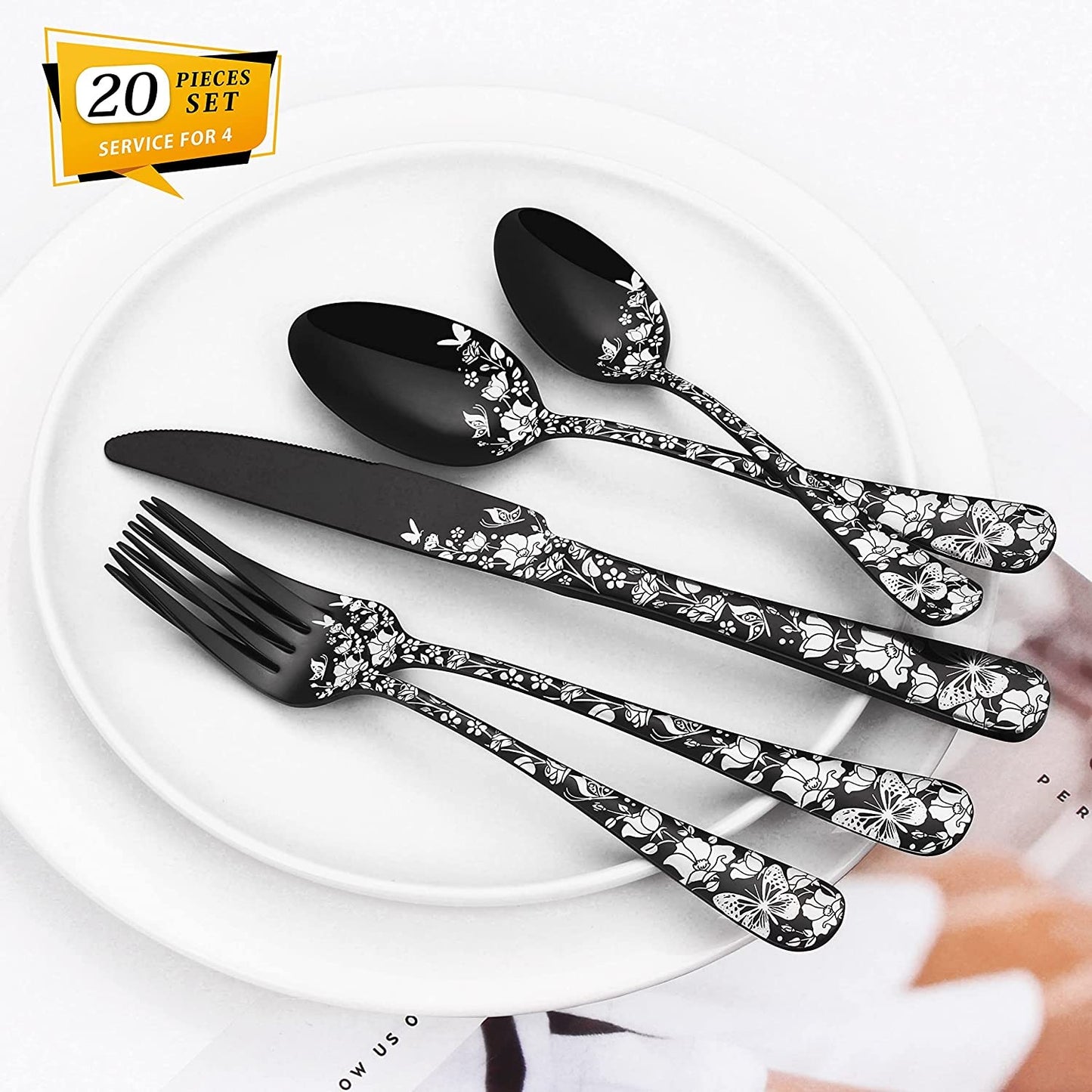 Conjunto de Talheres de Cobre com 20 Peças, Aço Inoxidável, para 4 Pessoas, Conjunto Exclusivo de Utensílios de Mesa com Garfo, Colher e Faca