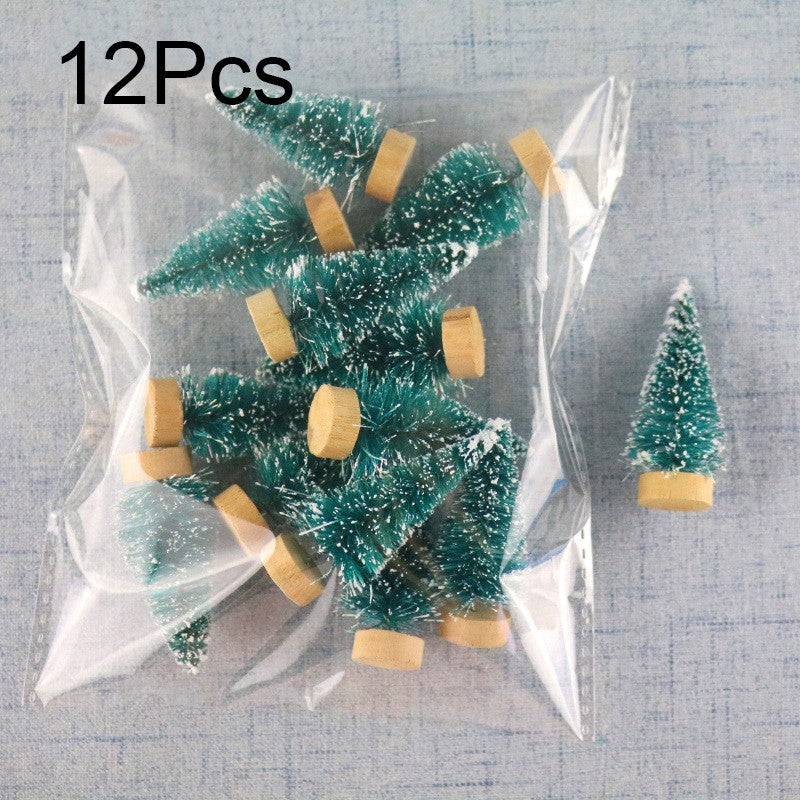 12Pcs Mini Christmas Tree DIY Ornament Artificial Pine Sisal Snow Landscape Xmas Trees Decoration Tabletop Navidad Decor Gifts