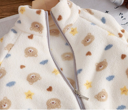 Autumn Winter Kids Thick Fleece Pajama Sets  Korean Cartoon Toddler Girls Fashion Plush Warm Outfits 1-4Y Boys Home Wear Suit